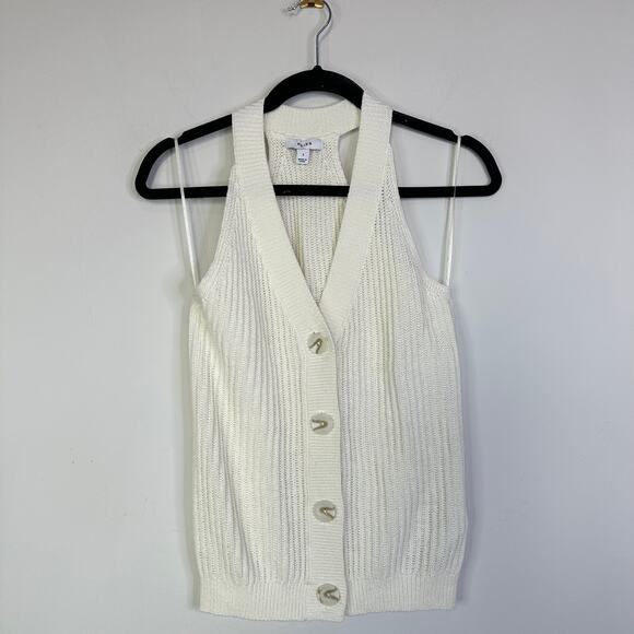 Reiss Sinead Knitted Halter Neck Top With Linen in Ivory Size Small - Picture 2 of 8